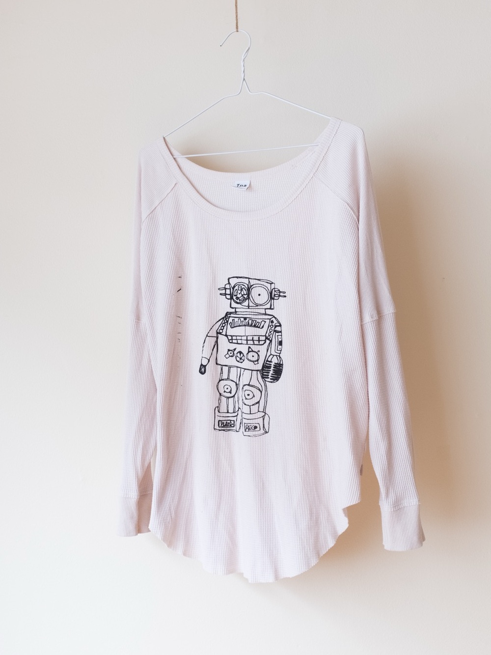 TNA Light Pink Long Sleeve Robot Graphic Tee